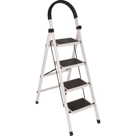 Escalera De Tijera Escalera Plegable De 4 Peldaños, Escalera De Tijera Portátil Estante de Almacenamiento Multifuncional, Soporte para Macetas Blanco