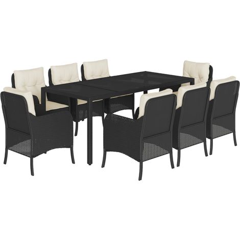 Maison Exclusive - Set da Pranzo da Giardino 9 pz con Cuscini Nero in Polyrattan (1/5)