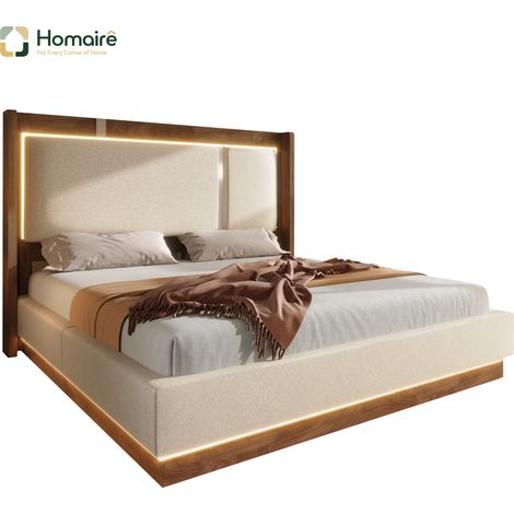 Bettgestell, und Polyester 209 x 156 x 110 cm, Beige, aus Leinen HOMAIRE (1/5)