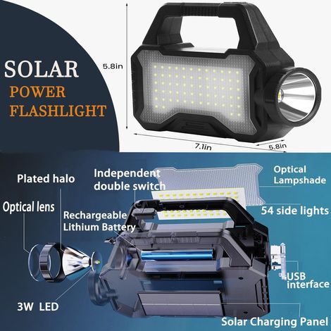Solar-Notfalltaschenlampe, Solar-LED-Campinglampe, Hochleistungsakku für schnelles Aufladen, multifunktionale Taschenlampe, ideal für Stromausfälle, Camping und Wandern (1/5)