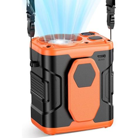 Ventilateur portable à pince, rechargeable 1000 mAh, avec lumière, 5 vitesses, flux d'air puissant (orange) (1/5)