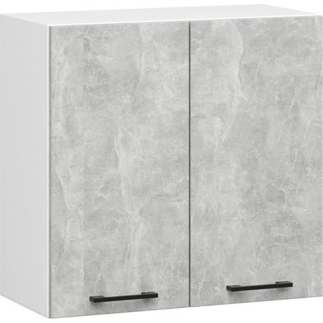 Armoires de cuisine haute AKORD W60 OLIWIA Blanc 60 cm 2 portes façade Béton 2 étagères 60x30x58 cm