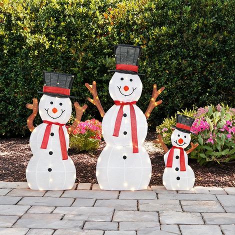Famille de bonhommes de neige lumineuse en métal pour Noël (1/5)