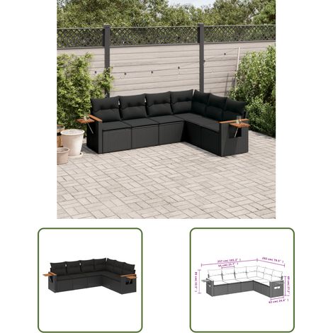 The Living Store 6-tlg. Garten-Sofagarnitur mit Kissen Schwarz Poly Rattan - Gartenmöbel - Esszimmergarnituren - Rattan Möbel - Outdoor Möbel - Lounge Set (1/3)