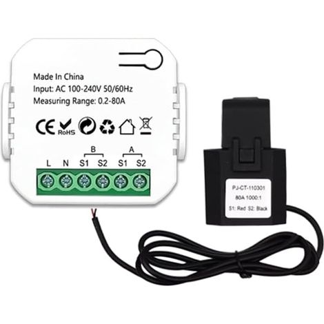 Compteur D'Énergie 2 Voies Bidirectionnel avec Pince de Capteur de Courant Moniteur Puissance 100-240VAC, 1 Canal-1CT Facile à Utiliser (1/5)