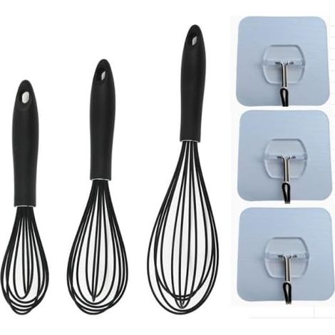 Lot de 3 Fouets Cuisine en Silicone Noir avec Crochets (1/5)