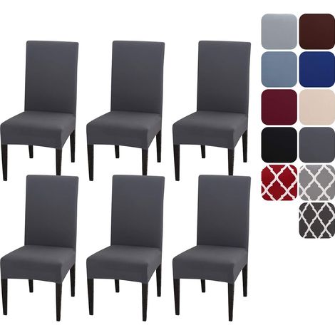 Spisestoltrekk Sett mit 4 oder 6, Stretch Avtakbart Vaskbart Spisestoltrekk Dekorasjon Trekk Sitteovertrekk für Hotell grey-tfrf grey (1/5)