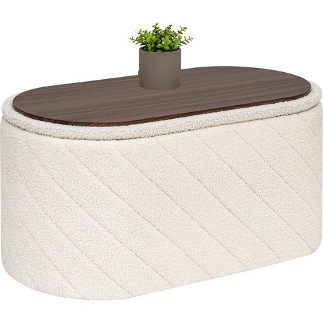 Banc Ottoman Ovale avec Espace de Rangement,Repose-Pieds Pliable avec Couvercle, Banc à Boucle pour Pied de lit, Tabouret pour Salon, Chambre à Coucher, entrée, Crème, 76 x 38 x 38 cm (1/5)