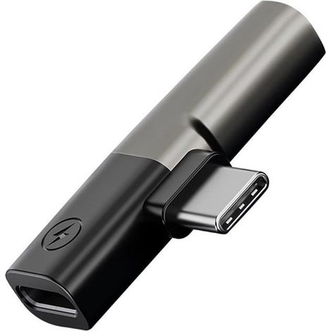 Adaptador 2 en 1 de USB-C a conector de auriculares de 3,5 mm, de USB-C a conector AUX, compatible con la carga de auriculares. (1/4)