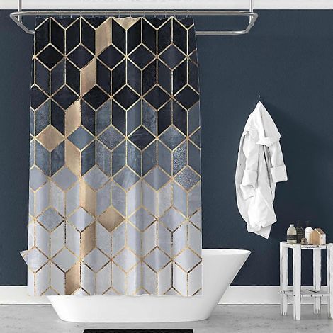 Rideau de douche imperméable à motif marbre, rideau de douche géométrique imprimé, idéal comme cadeau pour la salle de bain. (1/5)