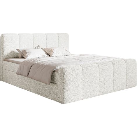 Selsey Cloudy II - Boxspringbett 200x200 cm, mit Bettkästen und Topper, Bouclé Creme (1/5)
