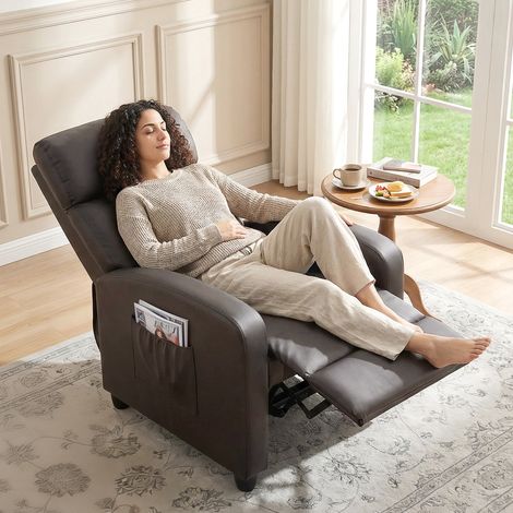 Fauteuil TV inclinable avec massage par vibrations, fonction inclinable, 2 points de massage, télécommande, 68 x 88 x 98 cm, marron (1/5)