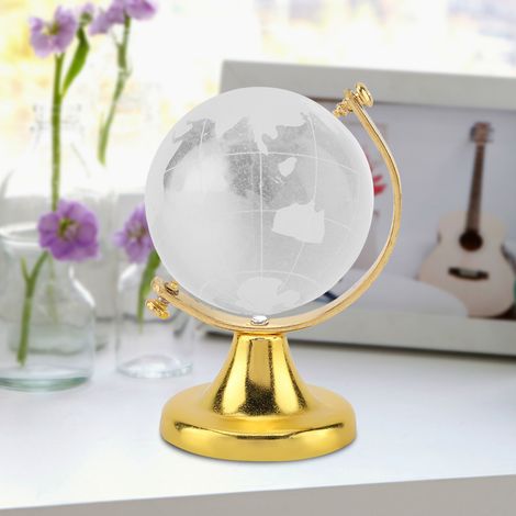 Globe terrestre rond en cristal, carte du monde, boule décorative en verre, cadeau pour la maison ou le bureau (doré) (1/5)