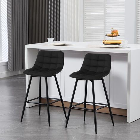 WOLTU 2x bar stools Breakfast Home Kitchen Pub barstools Velvet Metall Bar chairs Black (1/5)
