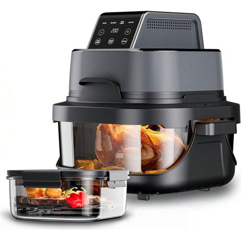 Friteuse sans huile, Friteuse à air chaud multifonction 4 litres avec fenêtre Easy-View, récipient en verre, Hi-Fry, arrêt automatique, lavable au lave-vaisselle, incluant livre de recettes, numérique