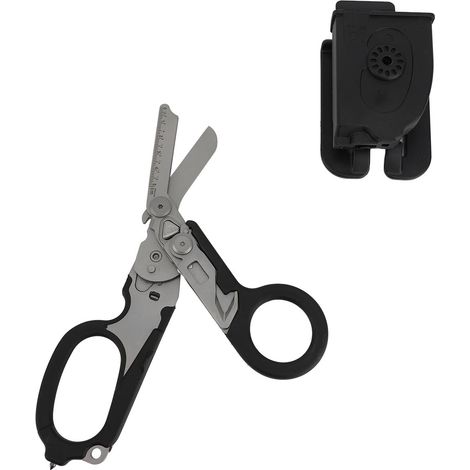 Cisailles pliantes acier allié anti-adhésif multifonctionnelles portables réponse d'urgence avec étui pour industrie, cuisine, jardin noir (1/2)