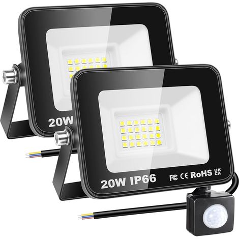 2x Projecteur Led 20W, Détecteur Mouvement 12M, 2000LM 6000K, IP66 Étanche, Pour Jardin Garage Terrasse (1/5)