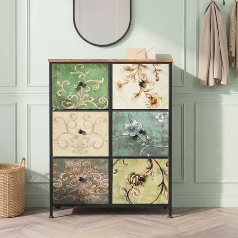 Commode 6 tiroirs, design vintage, rangement multifonctionnel, meuble de chambre, convient pour chambre, salon, bureau - 87x30x68 cm - Multicolour (1/5)