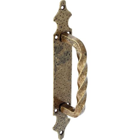 Poignée de Porte en Acier avec Plaque en Cuir Style Rustique Installation Facile Convient pour Portes et Portails Charnière Décorative Verrou Fer Forgé, Cuir, 28x4.5 cm, Acier Alliage (1/3)