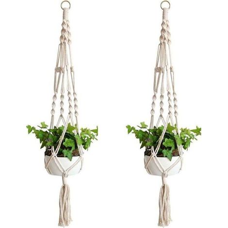 2 Pièces Macramé Plante Suspension, Panier en Corde de Coton à Suspendre de Fleurs en Macramé pour Pots de Fleurs Muraux