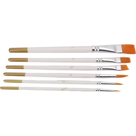 Ensemble de 6 pinceaux en nylon, manche blanc, pointes plates, rondes et pointues, pour peinture à la gouache et à l'huile. (1/5)