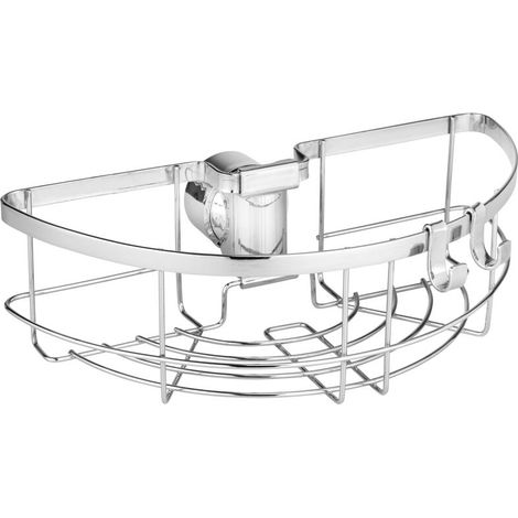 Tablette de douche Floresta, Ronde, Etagère de douche en acier inoxydable chromé, fixation sans perçage ni vissage, pour toute barre de douche classique, 26 x 8 x 15,5 cm, Inox chromé