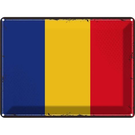 Plaque en métal 30x40 cm, blason et drapeau rétro de la Roumanie (1/5)