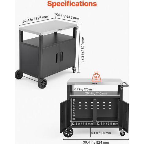 Desserte Plancha Extérieure 92,4 cm, Chariot de Barbecue avec Plateau en Inox et Placard, pour BBQ Jardin Terrasse, Plan de Travail… (1/5)