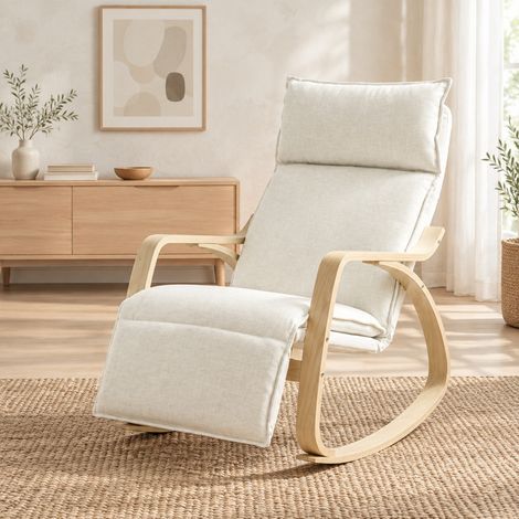 Silla balancín efecto lino, reposapiés de 5 posiciones, crema DESVIAE (1/5)