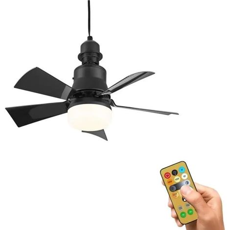 PRUMYA Ventilateur de plafond silencieux noir avec lumière et télécommande — 3 vitesses, minuterie 1/2/4 h (1/4)