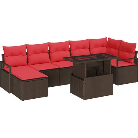 Maison Exclusive - Set Divano da Giardino 8 pcs Marrone e Rosso polyrattan