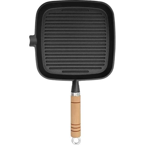 vidaXL Sartén parrilla de hierro fundido con mango de madera 20x20 cm (1/2)