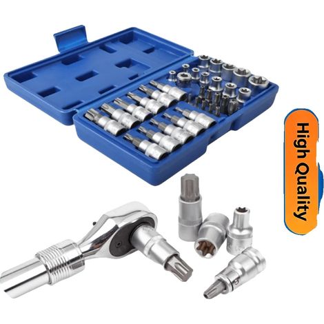 Torx-Bit-Steckschlüsselsatz, 34 Teile, Chrom-Vanadium-Stahl, 22 cm × 12 cm × 5 cm, Leichtgewicht 1 kg, Geeignet für Fahrzeuge (1/5)