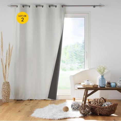 Lot de 2 Rideau à oeillets 140 x 260 cm doublé polaire isolant Jupiter Naturel (1/5)