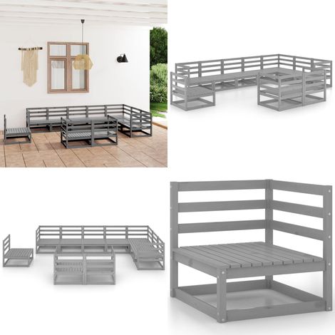 10-tlg. Garten-Lounge-Set Grau Kiefer Massivholz - Gartensofa - Lounge Set - Gartenmöbeln - Holz Gartenmöbel - Kiefer Massiv - Home & Living