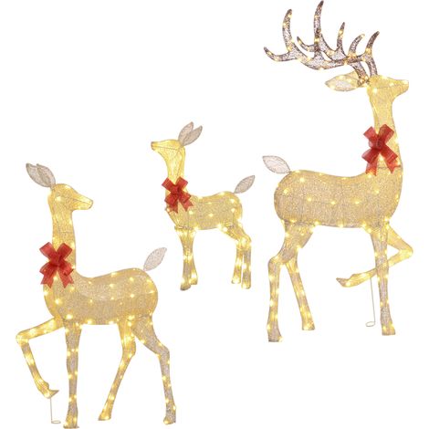 beleuchtete Weihnachtshirsche, Rentierfamilie, Stahl, 283 warmweiße LEDs, Gold (1/5)