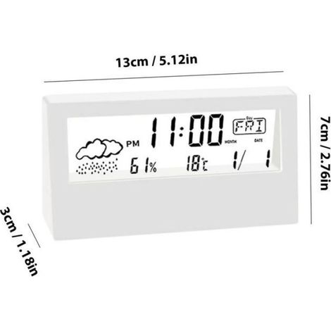 Digitaler Wecker mit Temperatur- und Feuchtigkeitsanzeige – 1 Stück, transparent, Standard, 12/24-Stunden-Anzeige, für Nachttisch/Büro, ohne Zusatzgeräte (1/5)