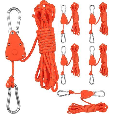 6 Pcs Haubans Réfléchissants pour Tentes, 4 mm x 4 m Corde a Cliquet Charge Lourde avec Tendeur, Corde à Cliquet avec Crochet Réglables pour Lampes de Culture Camping Intérieur Extérieur (1/5)