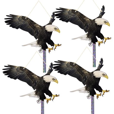 Set mit 4 Taubenabwehrmitteln für den Balkon – flach hängender Adler – Taubenabwehr – Vogelabwehr – Kunststoff-Eule mit Anti-Vogel-Streifen (1/5)