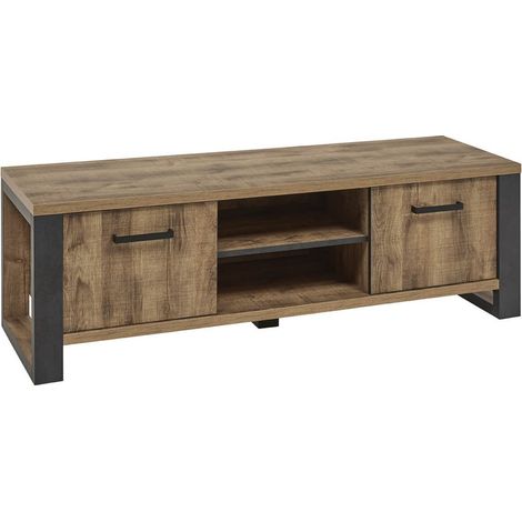 Meuble TV 2 portes aspect chêne artisan avec structure noir graphite - OSAM (1/4)
