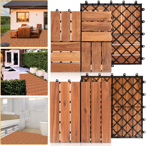 Jopassy Piastrella in legno di acacia 30 x 30 cm Piastrelle per terrazze Sistema a incastro Piastrelle a incastro per esterni Balcone Piastrelle per terrazze Legno,resistente Antiscivolo 55x