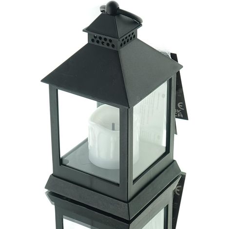 Lumineo Laterne Schwarz mit LED-Kerze flackernd 18 cm - Kunststoff (1/3)