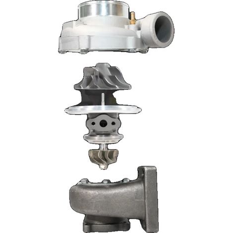 Turbocompresor, turbina de 0,63 A/R, compresor volumétrico de 0,7 A/R, brida de entrada de escape T3, brida de salida de escape de 4 tornillos, hasta 600 CV. (1/5)