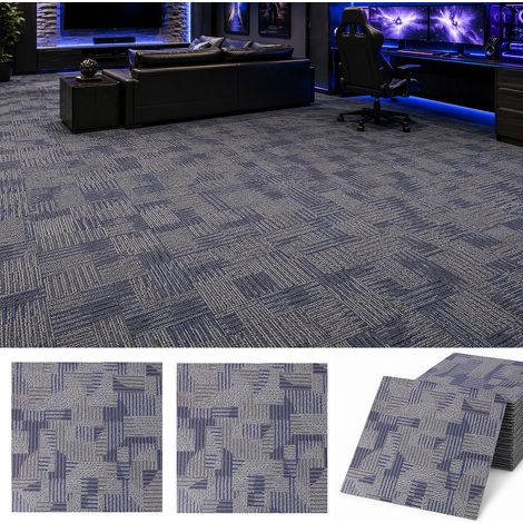 Dalles de sol autocollantes effet moquette, 24 pièces, 45,7x45,7 cm, surface env. 5 m2, épaisseur 1,8 mm, Bleu gris (1/5)