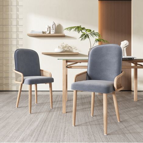 Chaise de salle à manger en velours gris effet rotin et pieds métal, lot de 2,45×43×90cm (1/5)