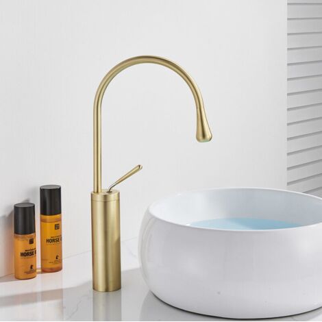 QORVA-Robinet de salle de bain en or brossé, robinet de lavabo de haute qualité, eau chaude et froide.