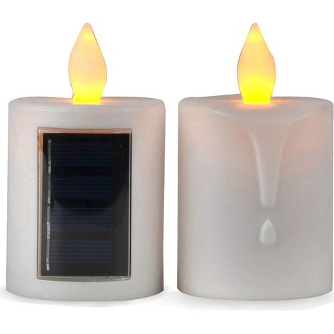 Lot de 2 bougies LED à énergie solaire sans flamme rechargeables et étanches pour fenêtre, cour, jardin, camping