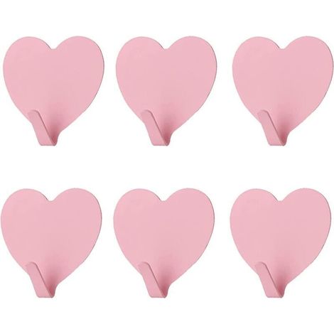 Lot de 6 crochets muraux décoratifs en forme de cœur, (rose clair) Crochet mural adhésif solide en acier inoxydable pour la maison, la cuisine, la salle de bain, le bureau (1/4)