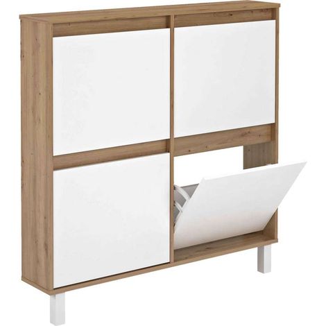 Mueble Zapatero Pili con 4 trampones en roble albar/blanco. 110cm(ancho) 110cm(altura) 20cm(fondo) (1/2)