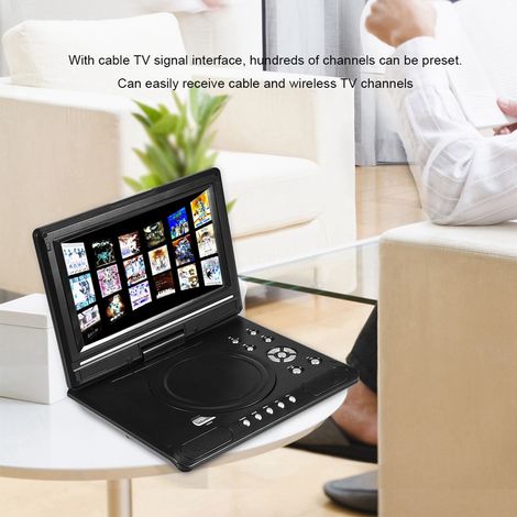 Lecteur DVD vidéo portable à écran large LCD rotatif de 9 pouces avec radio FM, stockage de jeux, ports USB, AV et CD, prise européenne. (1/5)